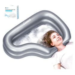 Cehim Portable Inflatable Shampoo Basin for Bedridden Elderly, Hair Washing Bowl with Drain Hose & Neck Support, PVC Inflatable Shampoo Bowl for Bedridden Patients, Disabled, Seniors, Kids, Home Care