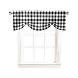 RisQiten Black and White Checkered Tie Up Valance Curtains for Windows, Kitchen Curtains Window Treatments, Farmhouse Buffalo Plaid Short Window Shades Valances for Bedroom Bathroom Cafe 54