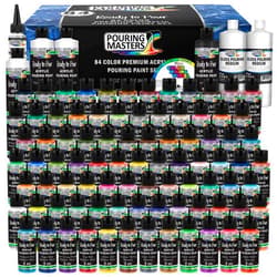 U.S. Art Supply Pouring Masters 84-Color Ready to Pour Acrylic Pouring Paint Set with Silicone Oil & Gloss Medium - Premium Pre-Mixed High Flow 2-Ounce Bottles - All Metallic and Solids Colors for Canvas, Wood