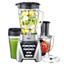 Oster Blender | Pro 1200 with Glass Jar, 24-Ounce Smoothie Cup and Food Processor Attachment, Brushed Nickel - BLSTMB-CBF-000