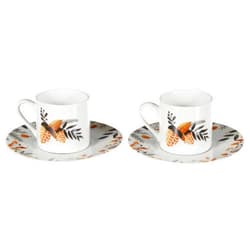 Kütahya Porselen Porcelain Coffee Mug Set of 2 Coffee Cups 90 ml Espresso Turkish Coffee Set of 2 Cups & Saucers Made of Porcelain, 3 oz Espresso Turkish Coffee Cups with Saucers