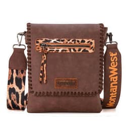Montana West Crossbody Bags for Women with Dual Compartments Western Crossbody Purse with Leopard Print Guitar Strap