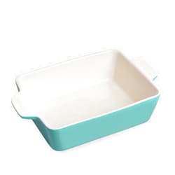 Sweejar Ceramic Baking Dish, Rectangular Small Baking Pan with Double Handles, 22OZ for Cooking, Brownie, Kitchen, 6.5 x 4.9 x 1.8 Inches(Turquoise)