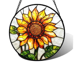 DASTOLL Stained Glass Window Hanging - Sunflower Flower Suncatcher Ready to Hang Window Doors Home Decoration and Christmas, Mother's Day Birthday Gifts for Women, Men, and Mom 6.3x6.3 in