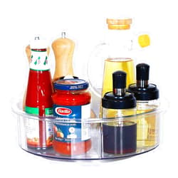 Belugahots Lazy Susan Turnable Cabinet Organizer,Premium 360 Rotating Clear Lazy Susans with Dividers, Spinning Cosmetic Makeup Organizers for Countertop Table Pantry Bathroom