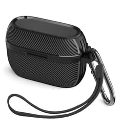 SKTDWEI Compatible with Jabra Elite 75t / Elite Active 75t Case Cover Front LED Visible Full-Body TPU Military Hard Shell Protective Cover Case Skin with Keychain and Lanyard (Black)