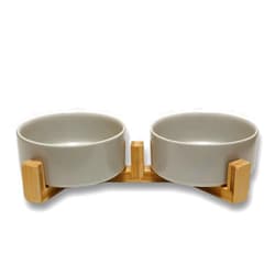 RTWAW Elevated Dog Bowls and Cat Bowls Set to Minimize Neck Stress and Prevent Chin Irritations (Grey, 1.7 Cups)