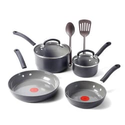 T-Fal Ultimate Hard Anodized Ceramic Nonstick 8 Piece Cookware Set, Oven Safe Up to 400°F, Dishwasher Safe, Pots and Pans Set, Includes Frying Pans, Saucepan, Cooking Utensils, Stone