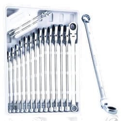 toolant Extra Long Ratcheting Wrench Set, Flex Head & Offset Fixed Head Double Box End Combination Wrench Set, CR-V Steel, Metric 8-19mm & 21-24mm, 16PCS with Storage Tray