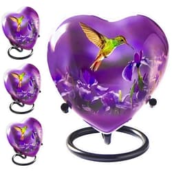 Trupoint Memorials Small Urns for Human Ashes Keepsake – Mini Urns for Human Ashes, Keepsake Urns for Human Ashes, Decorative Urns, Small Urns for Ashes – Set of 4, Hummingbird, Heart Urn with Stand