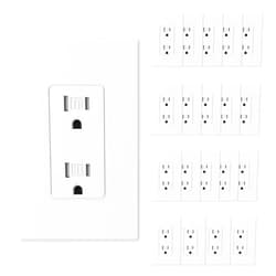 ELEGRP Matte White Decorator Wall Receptacle Outlets, Tamper Resistant 15 Amp Standard Electrical Wall Outlet, Residential Grade, Self-grounding, 125V, Mid Size Wall Plate Included, UL Listed, 20 Pack