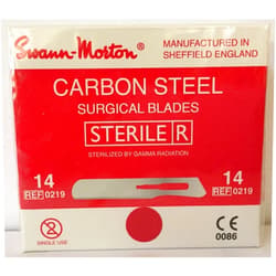 Swann-Morton #14 Sterile Surgical Blades, Carbon Steel [individually packed, box of 100]