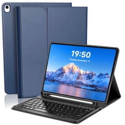 YUNPLE for iPad Pro 12.9 inch Detachable Keyboard Case - Rechargeable Smart Folio Cover with Pencil Holder for 1st & 2nd Generation (2015/2017), Wireless Bluetooth Typing for Work and Study, Dark Blue