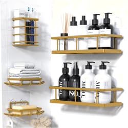 YASONIC Shower Caddy Adhesive 5 Pack, No Drill Bathroom Shower Organizers with Removable Hooks, Rust Proof Shower Shelves for Inside Shower, Wall-Mounted Shower Holder, Gold