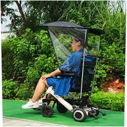 Generic Electric Wheelchair Umbrella Canopy, UV Blocking Rainproof Folding Sunshade Canopy,Side Gauze Breathable, Black, Waterproof, Cotton, Wheelchair Accessory(with Handles (Horizontal Style))