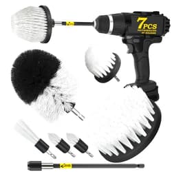 Holikme 7Pack Drill Brush Attachment Set-Car Interior Detailing Kit，Power Scrubber Brush Extended long attachment for Bathroom, Car，Shower，Carpet,Boat,Kitchen，Floor and Tile，white
