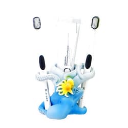 YHHRESINKING 5-inch Octopus Toothbrush Holder - Nautical Resin Organizer for Bathroom, Ocean Blue Mother & Baby Set with Frutiger Aero Style