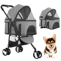 BestPet 3 Wheels Pet Stroller Dog Cat Premium 3-in-1 Multifunction Stroller for Medium Small Dogs Cats Detachable Carrier Lightweight Folding Travel Stroller,Grey
