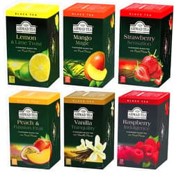 Enjoy Better Coffee Ahmad Black Tea Variety Pack with Lemon and Lime, Mango Magic, Peach and Passion Fruit, Vanilla Tranquility, Strawberry Sensation & Raspberry Indulgence, 20 bags each (Pack of 6)