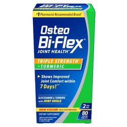 Osteo Bi-Flex Glucosamine Triple Strength Plus Turmeric Supplement with Curcumin for Joint Support and Range of Motion, 40 Day Supply, 80 Coated Tablets, Joint Health Nutritional Supplements
