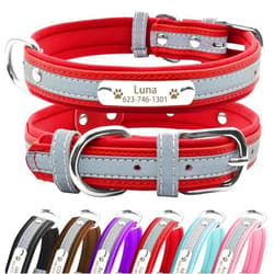 Senristar Personalized Reflective Dog Collars with Neoprene Padded,Custom Engraved Dog Collar with Name Plate for Small Medium Large Dogs (XS,Red)