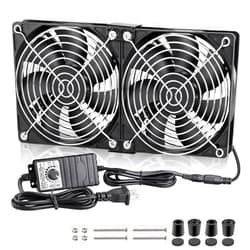 GDSTIME Big Airflow Dual 120mm Fans DC 12V Powered Fan with AC 110V - 240V Speed Control, Cabinet Chassis Cooling Fan, Server Workstation Cooling Fan