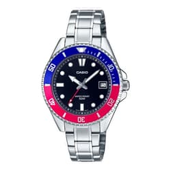 Casio MDV10D-1A3V Unisex Dive Inspired 38 mm Stainless Steel Black Dial Sports Watch (Red/Blue)