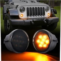 SEUYA JK Turn Signal Lights Assembly LED Amber Smoked Lens Fender Flares Front Indicator Light Parking Lights Replacement for 2007-2017 Jeep Wrangler JK JKU 1 Pair