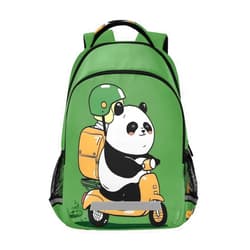 ALAZA The Lovely Panda Rides An Electric Scooter and Wears A Helmet Relaxing on A Green Background Backpacks Travel Laptop Daypack School Book Bag for Men Women Teens Kids