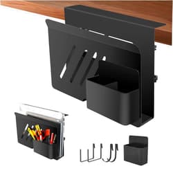 Enskatec Desk Side Storage Holder, Hanging Desk Organizer, Metal Under Desk Laptop Holder, No Drill Adjustable File Cable Management Tray with Magnetic Pen Holder for Workspace Home Office, Black
