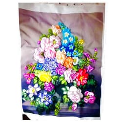 Egoshop Ribbon Embroidery Kit Europe Flowers in Vase DIY Wall Decor Needle Work 3D Painting Embroidery Fabric, Size 19.7