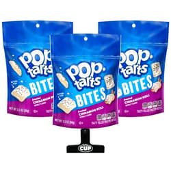 By The Cup Pop-Tarts Bites Frosted Cinnamon Roll, 3.5 oz (Pack of 3) with By The Cup Bag Clip