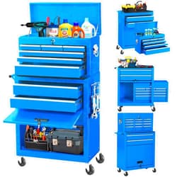 INTERGREAT 8 Drawer Rolling Tool Chest, High Capacity Tool Chest with Wheels, 2-in-1 Detachable Steel Toolchest Organizer Combo, Tool Cabinet for Garage, Workstation (Blue)