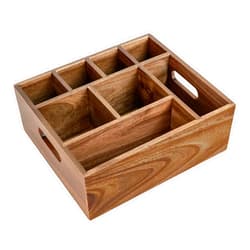 VaeFae Acacia Wood Caddy Organizer, Napkin and Paper Plate Holder, Wooden Utensil Holder, Silverware Caddy for Kitchen, Camping, Party