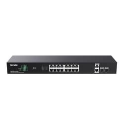 Tenda TEG1120P-16-250W, 16 Port Gigabit PoE Switch Compatible with IEEE 802.3af/at Devices, Rack Mountable, Unmanaged PoE+ Switch with 16 Port PoE+@230W & 2 RJ45 Ports & 2 SFP Slots