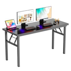 DlandHome Computer Desk 62 inches Office Desk Computer Table Study Writing Desk Workstation for Home Office Metal Frame Black and Black