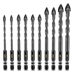 DKIBBITH Masonry Concrete Drill Bit Set for Tile, Brick, Glass, Plastic and Wood, Tungsten Carbide Tip Work with Ceramic Tile, Wall Mirror, Paver on Concrete or Brick Wall, 10 Pcs