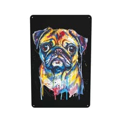 LJFABKY Watercolor Bull-Dog Vintage Tin Sign Painting Wall Metal Poster Hanging Plaque Decoration for Home Bar