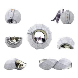 Shtain Cat Tunnel Sofa, Interactive N-in-1 Foldable Cat Bed Cave, Multi-Function Felt Condos Cute Cat Bed for Pets Kitten Puppy