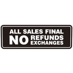 Signs ByLITA Standard All Sales Final No Refunds No Exchanges Sign (Black) - Small 1 Pack