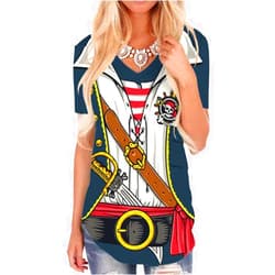 KYKU Pirate Shirt Costume Women V Neck Funny 3D Print Graphics Novelty Clothing