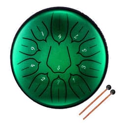 Konrisa 6 Inch 11 Notes Steel Tongue Drum Instruments D Major Percussion Steel Drum Meditation Yoga Musical Education Zen Drum Hand Pan Christmas New Year's Gift for Family Friends (Green)