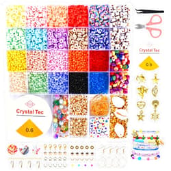 DXQZ Clay Beads Bracelet Making Kit 5550 Pcs Preppy Flat Polymer Heishi Beads Set, combined With 3mm Glass Seed Beads included Round Alphabet Beads,Gold Silver Spacer Beads Kit For Creative DIY Friendship