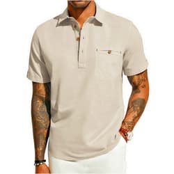 PJ PAUL JONES Men Cotton Linen Shirt Casual Short Sleeve Hippie Shirts Summer Beach Shirt Vacation Shirt with Pocket