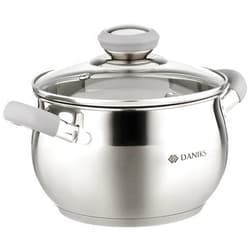 Daniks Modern Stainless Steel Stock Pot with Glass Lid | Induction 2 Quart | Dishwasher Safe Pot | Heatproof Handles | Soup Pasta Stew Pot | Silver