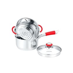 Concord Stainless Steel SIMPLE POUR Saucepan with Steamer Tier. Vented Glass Lid. Features Dual Pouring Spouts and Volume Marking on pot. Perfect for making Sauces, Jam, Ramen, and more (3 Quart)