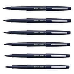 Paper Mate Pack of 6 Felt-Tip Pens Flair Original Black, Medium Point, Metal Clip, Body and Cap in Ink Color (S0190972/S0190973)