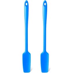 Patelai Long Handle Silicone Jar Spatula Kitchen Scraper Spatula Non-Stick Rubber Scraper Silicone Scraper for Jars, Smoothies, Blenders Cooking Baking Stirring Mixing (Blue,2 Pieces)
