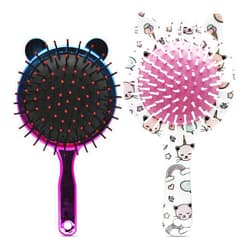 DIMROM Mini Detangler Brush Set of 2Pcs - Cute Hairbrush for Toddler Girls Brushes for Hair Brush Set for Teen Girls Air Cushion Comb Set for Girls with Cute Animal Print Cat Shapes - Little Girls Hair Brush