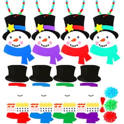 Yuxung 24 Sets Christmas Craft Kits for Kids DIY Christmas Snowman Necklace Crafts Kit Xmas Foam Crafts for Kids Christmas Holiday Gifts Party Favor Classroom Activities